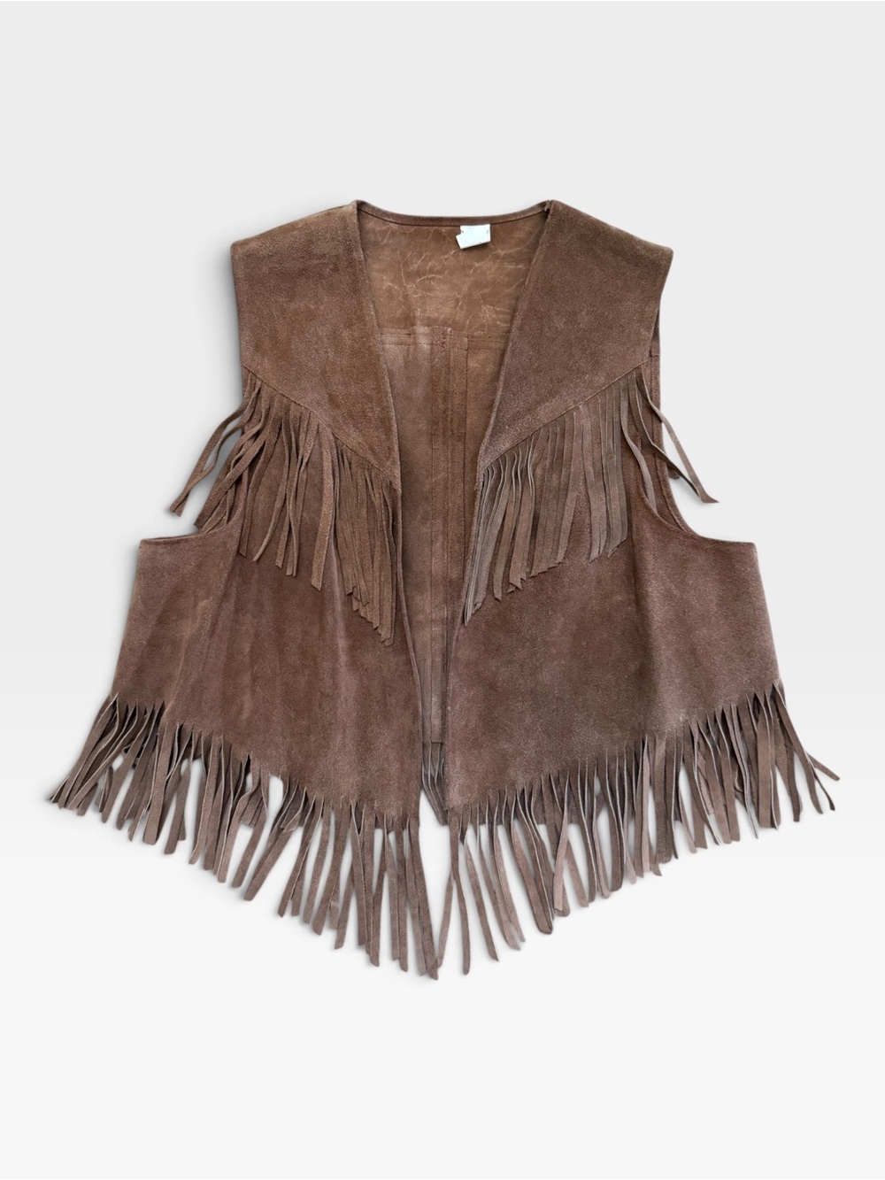 VTG Handmade Brown Suede Fringe Western Vest Festival Boho Size M